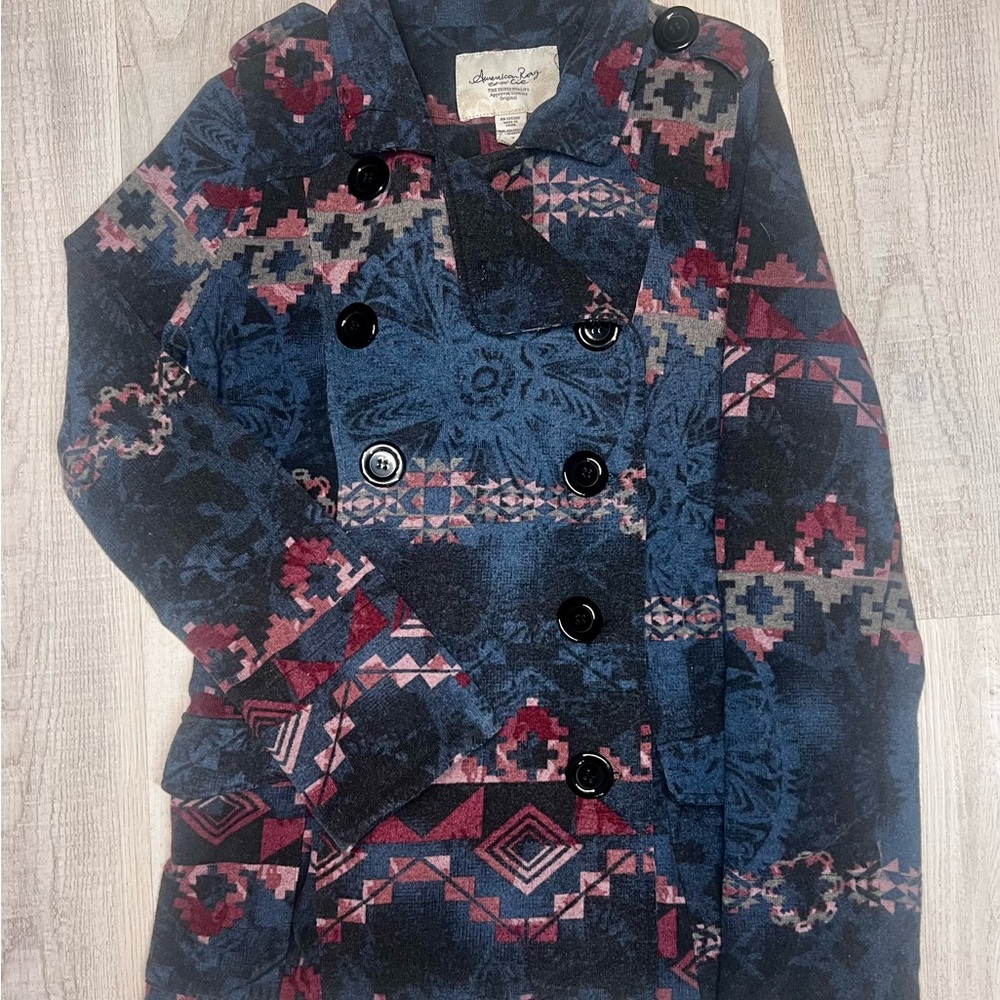 American Rag Blue Southwestern Patterned Coat